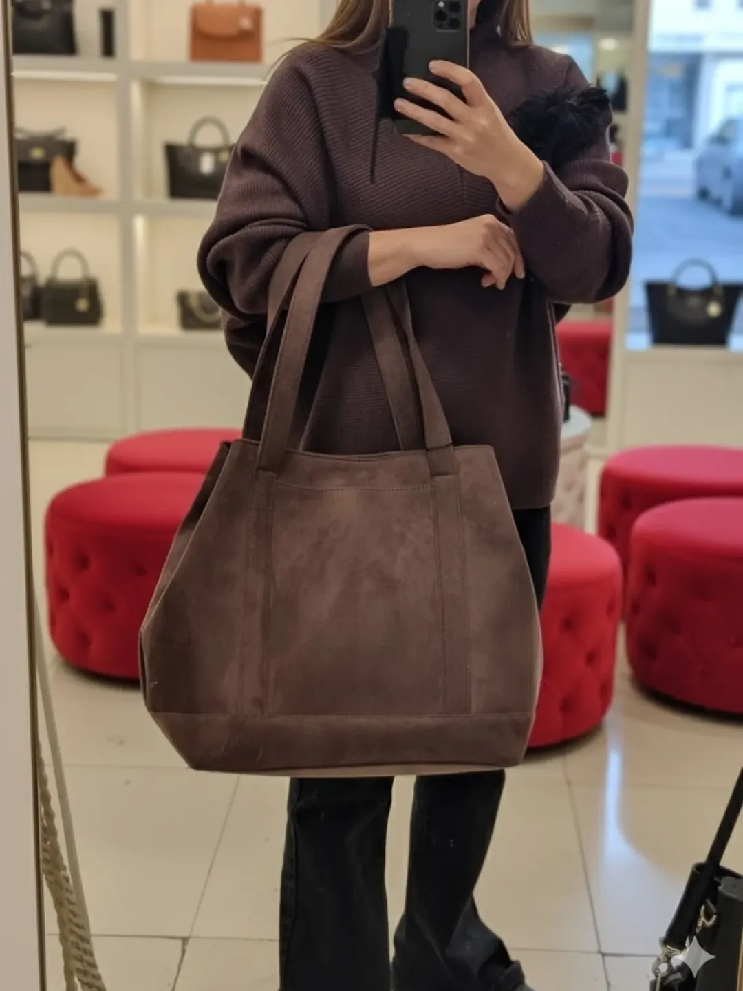 کیف جیر قهوه‌ای بزرگ